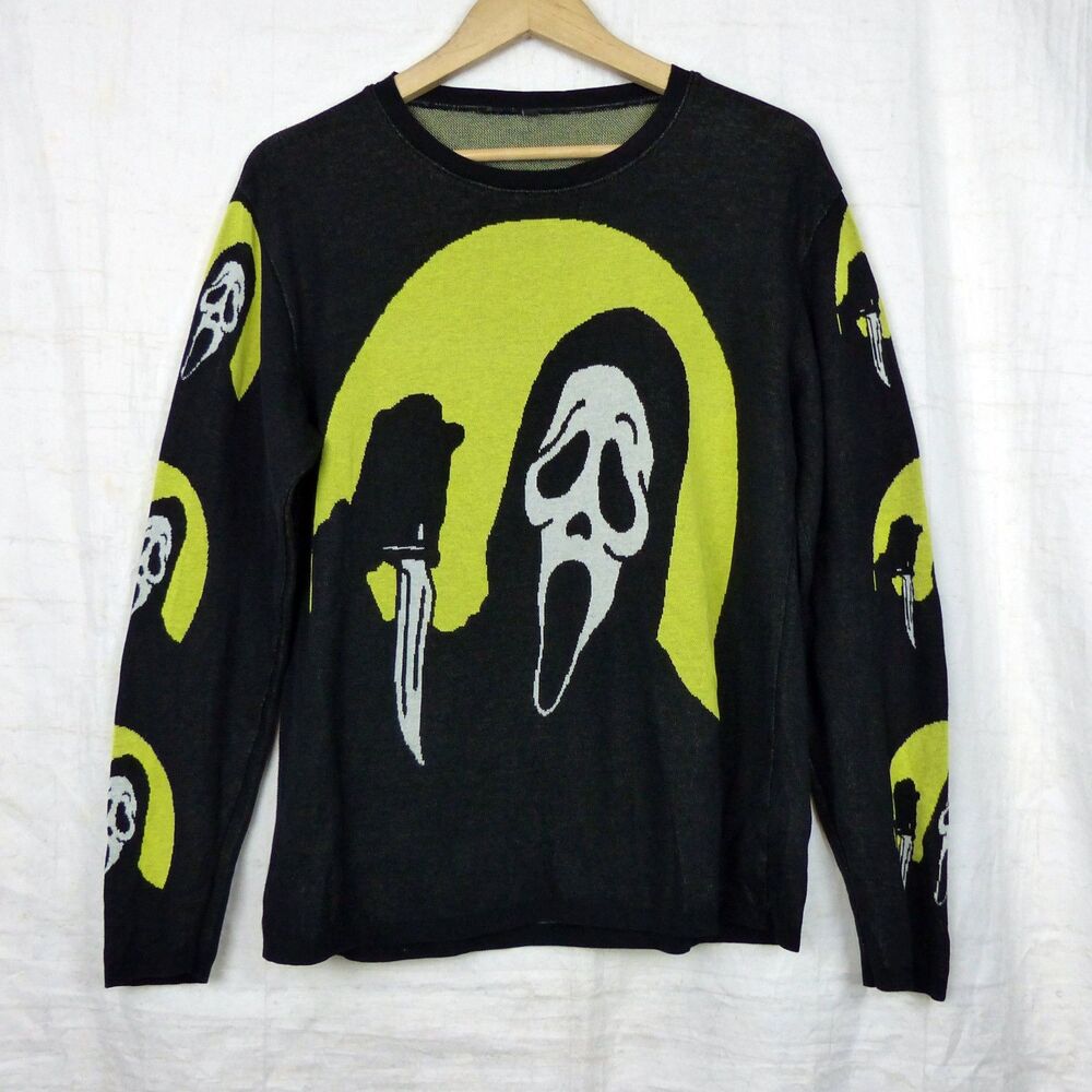 Ghostface Scream Knit Sweater Men M Black Yellow Germany Horror Goth Grunge Rare